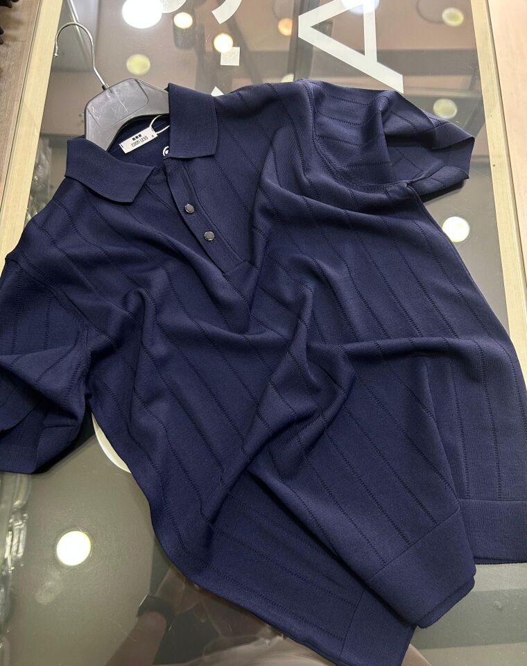 ERKEK LACİVERT YAKALI RAYON TRİKO TİŞÖRT