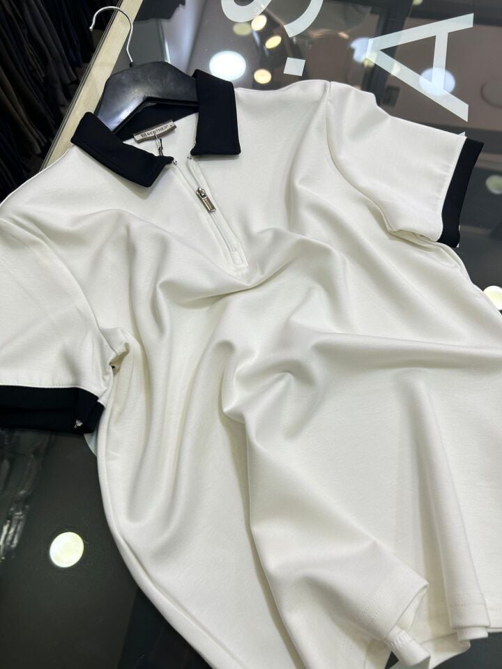 ERKEK BEYAZ FERMUAR POLO YAKA OYSHO TİŞÖRT