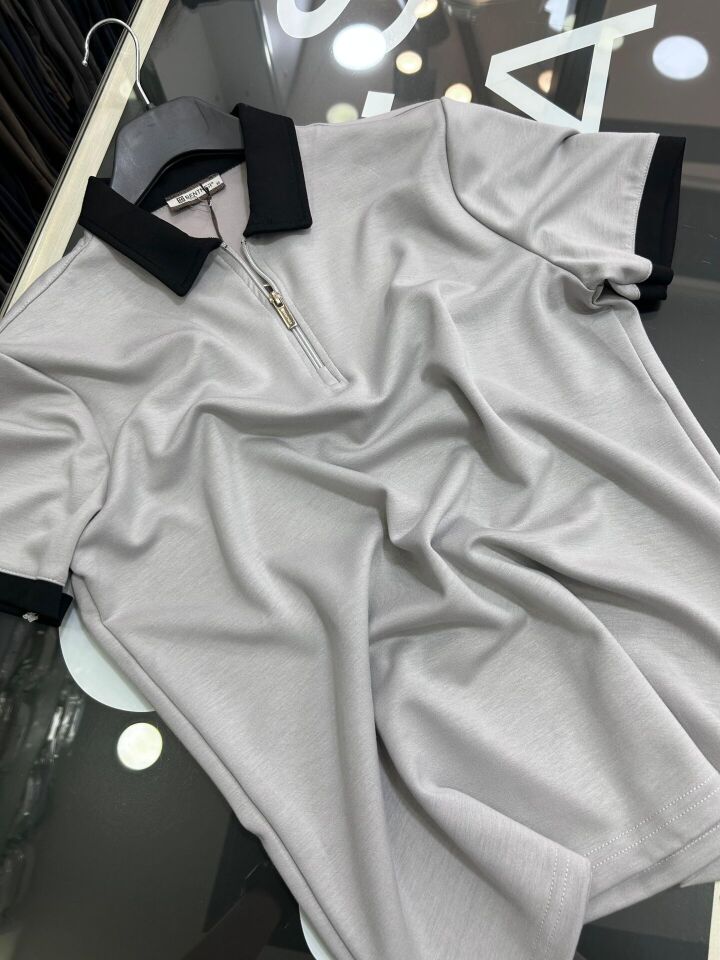 ERKEK GRİ FERMUAR POLO YAKA OYSHO TİŞÖRT