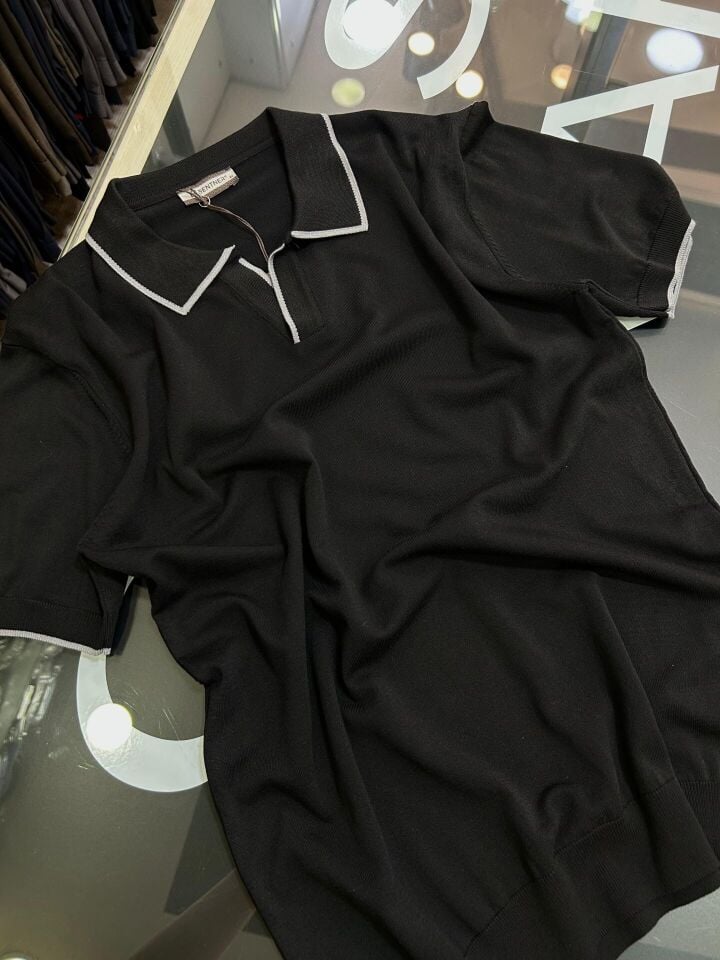 ERKEK SİYAH POLO YAKA TRİKO TİŞÖRT