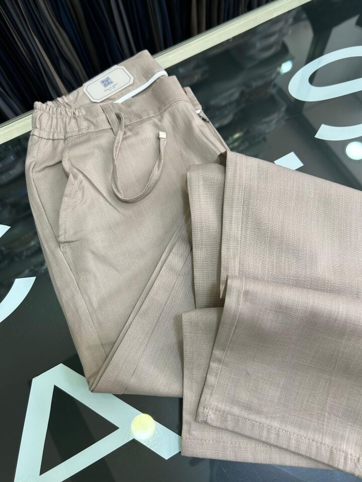 ERKEK BEJ SLİM FİT KETEN JOGGER PANTOLON
