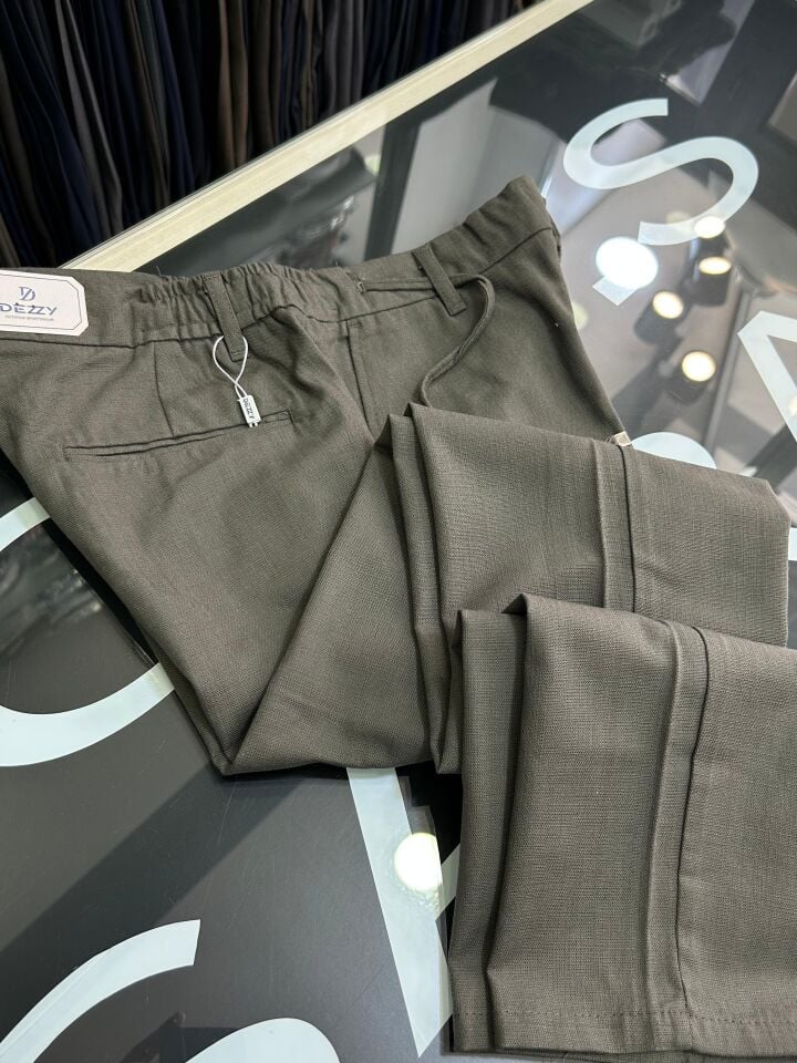 ERKEK HAKİ SLİM FİT KETEN JOGGER PANTOLON