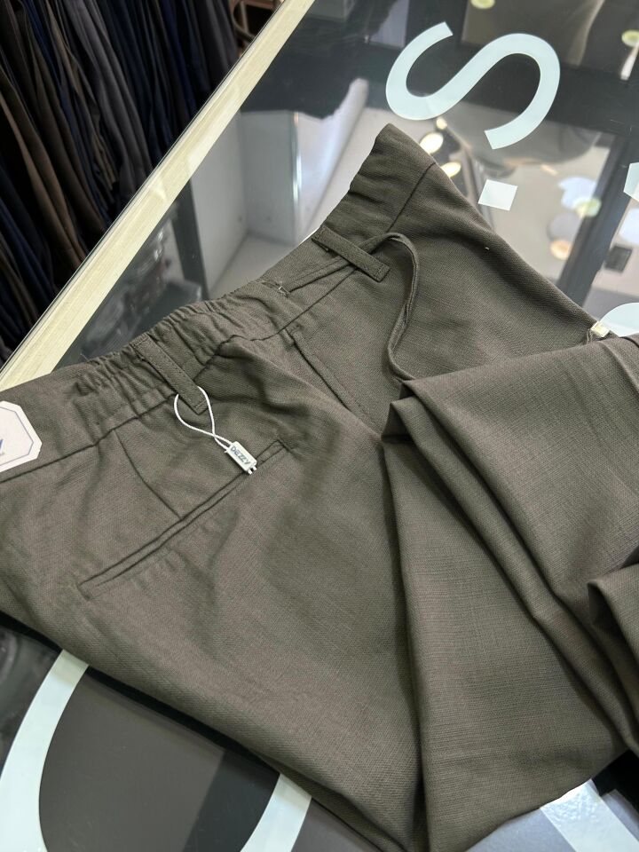 ERKEK HAKİ SLİM FİT KETEN JOGGER PANTOLON