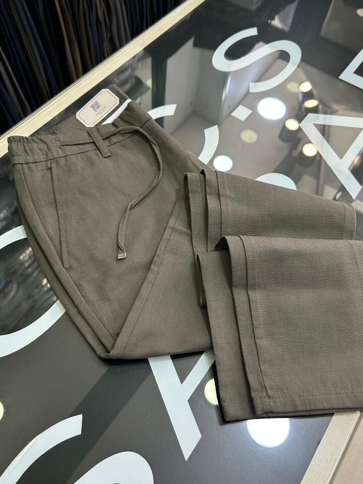 ERKEK HAKİ SLİM FİT KETEN JOGGER PANTOLON