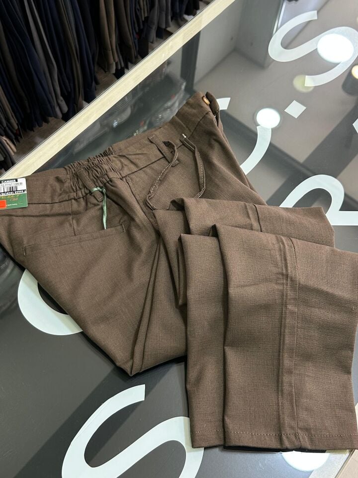 ERKEK KAHVERENGİ SLİM FİT KETEN JOGGER PANTOLON