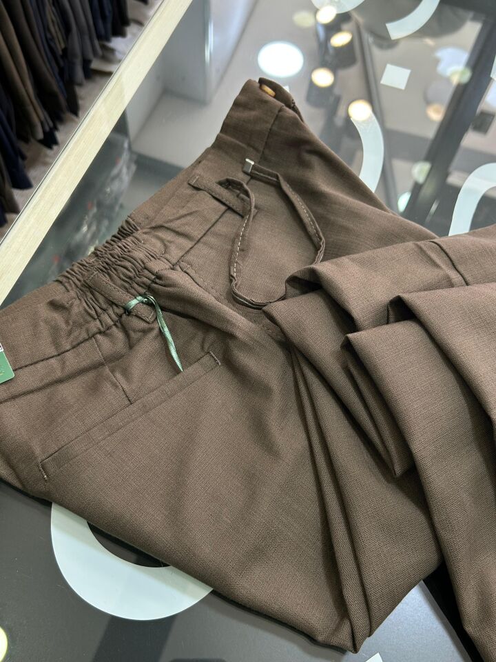 ERKEK KAHVERENGİ SLİM FİT KETEN JOGGER PANTOLON