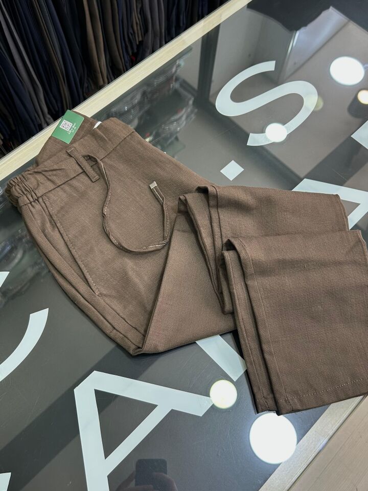 ERKEK KAHVERENGİ SLİM FİT KETEN JOGGER PANTOLON