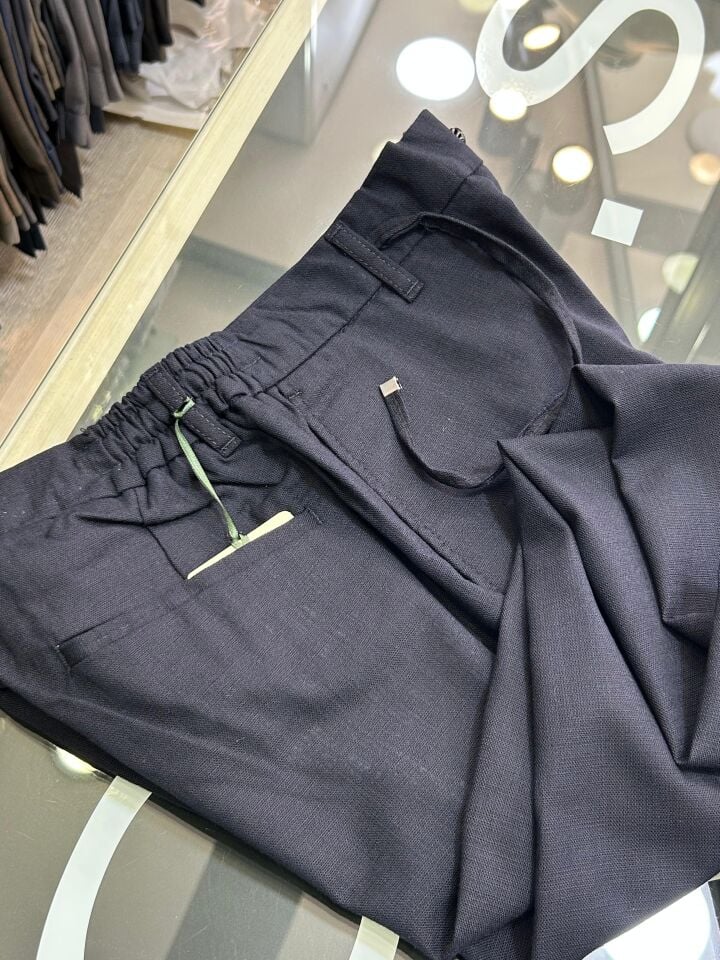 ERKEK LACİVERT SLİM FİT KETEN JOGGER PANTOLON