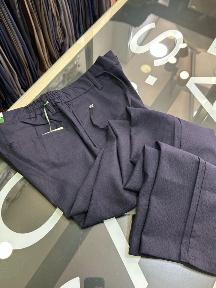 ERKEK LACİVERT SLİM FİT KETEN JOGGER PANTOLON