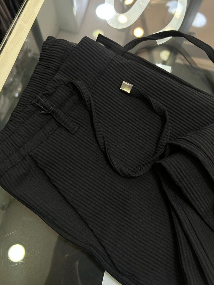 ERKEK SİYAH LİKRALI FİTİLLİ JOGGER PANTOLON