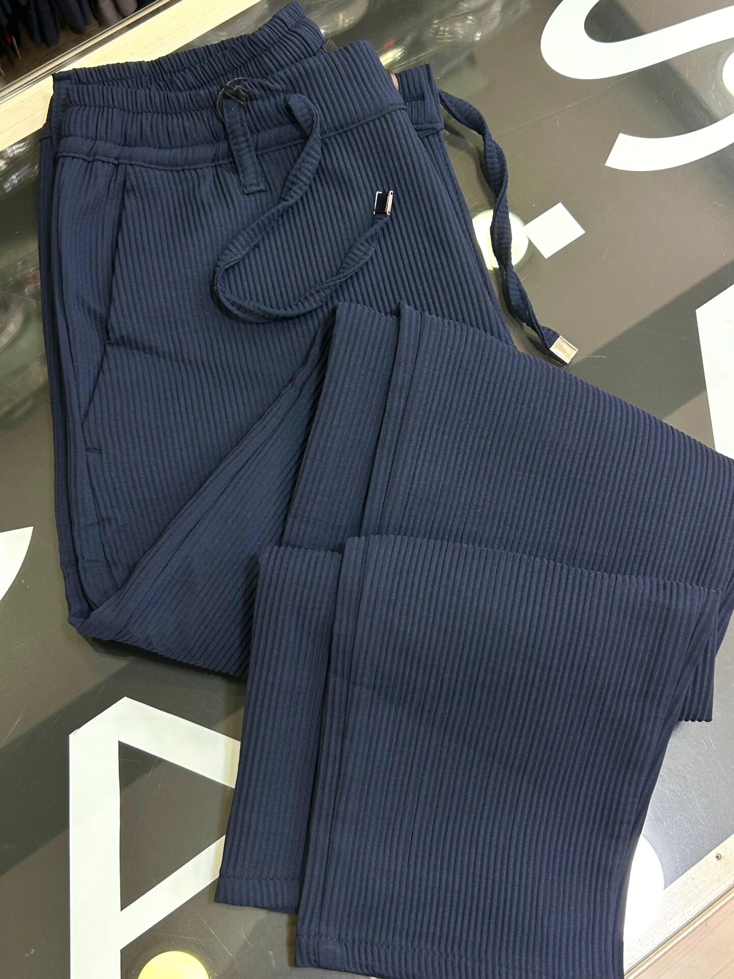 ERKEK LACİVERT LİKRALI FİTİLLİ JOGGER PANTOLON