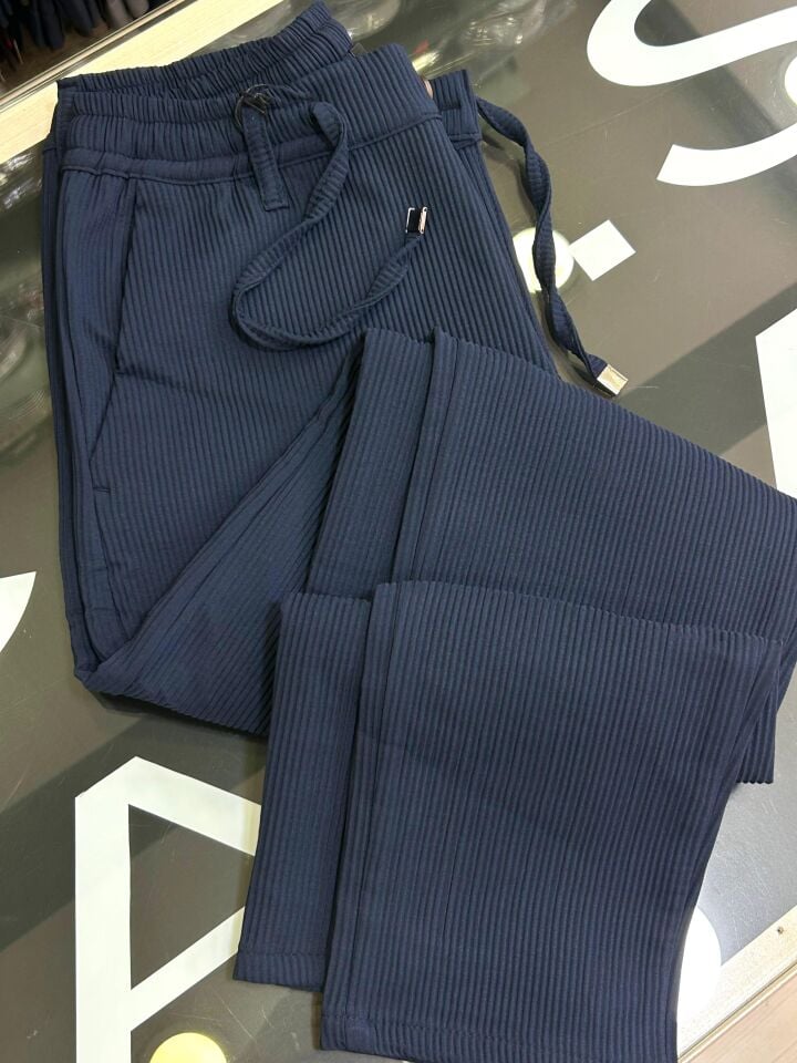 ERKEK LACİVERT LİKRALI FİTİLLİ JOGGER PANTOLON