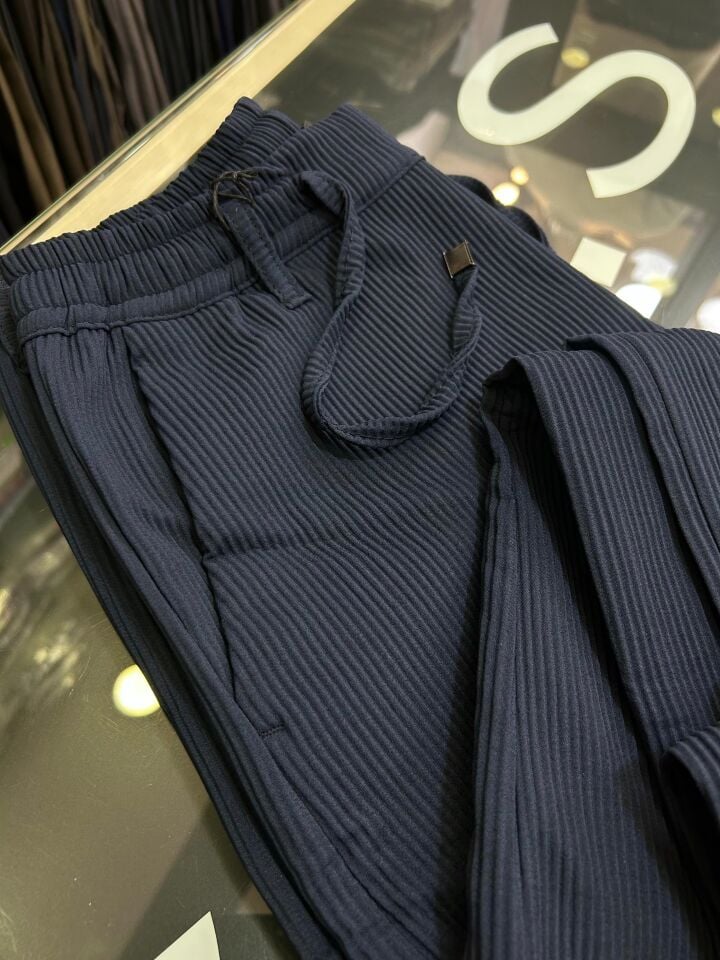 ERKEK LACİVERT LİKRALI FİTİLLİ JOGGER PANTOLON