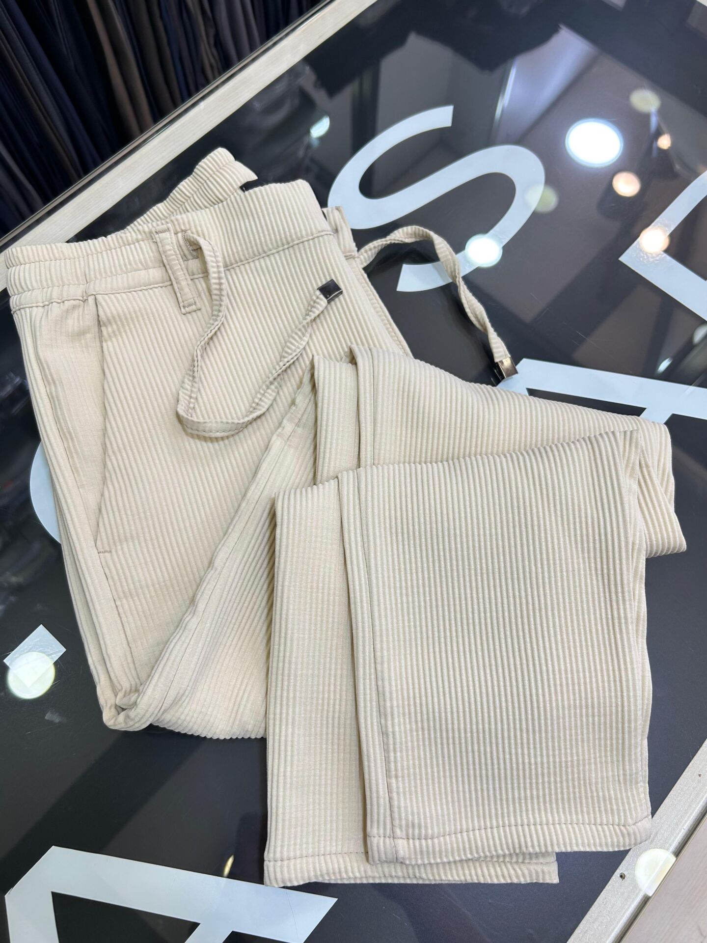 ERKEK BEJ LİKRALI FİTİLLİ JOGGER PANTOLON