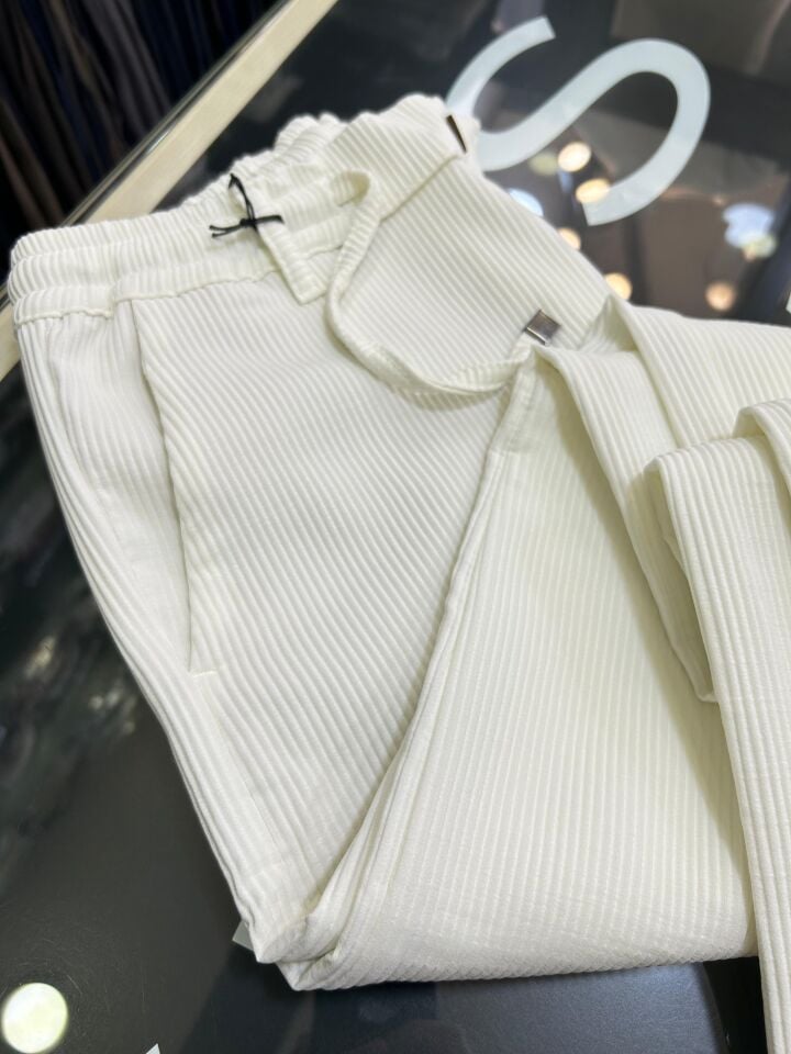 ERKEK BEYAZ LİKRALI FİTİLLİ JOGGER PANTOLON