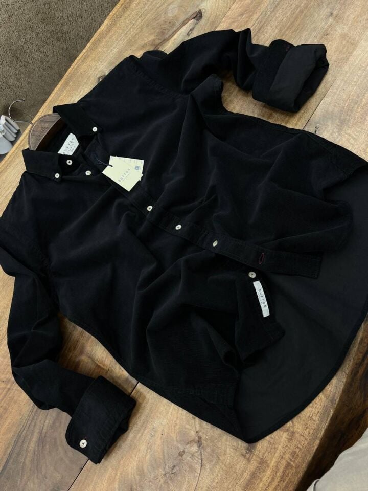 ERKEK SİYAH MODERN FİT UZUN KOLLU KADİFE GÖMLEK