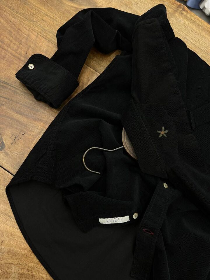 ERKEK SİYAH MODERN FİT UZUN KOLLU KADİFE GÖMLEK