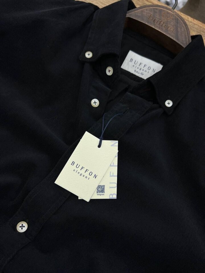 ERKEK SİYAH MODERN FİT UZUN KOLLU KADİFE GÖMLEK