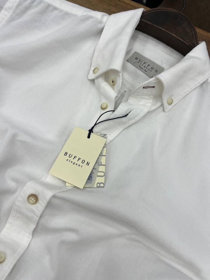 ERKEK BEYAZ MODERN FİT UZUN KOLLU KADİFE GÖMLEK