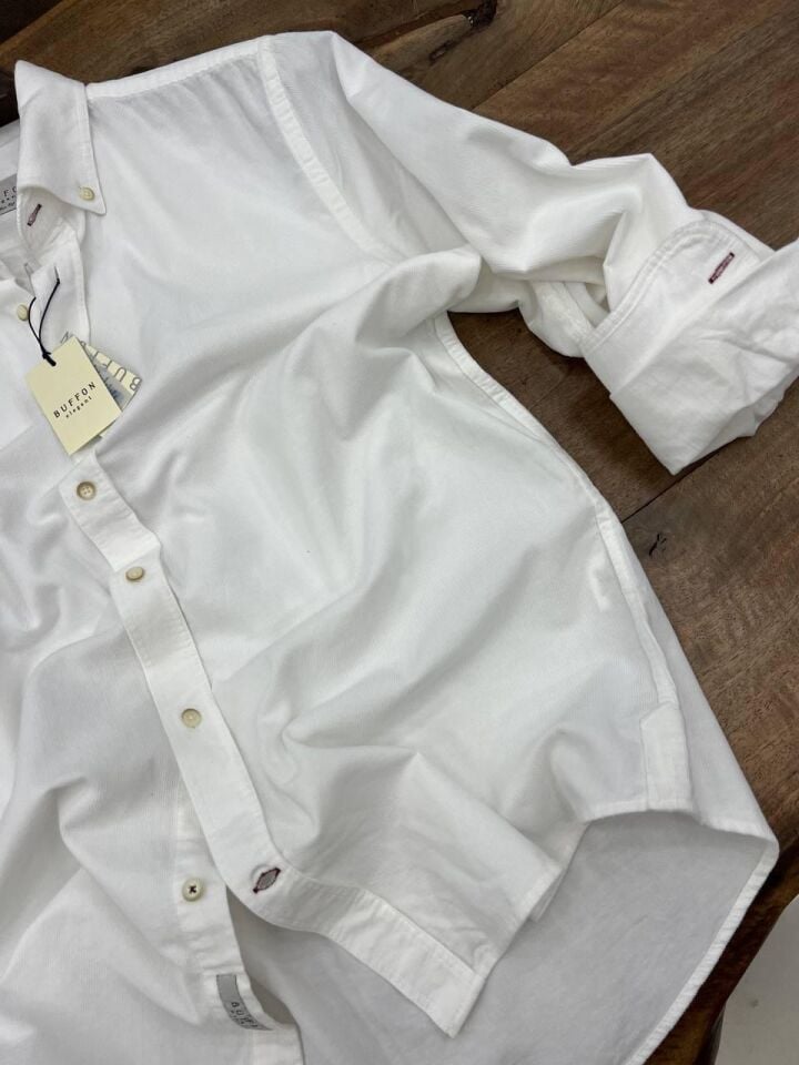 ERKEK BEYAZ MODERN FİT UZUN KOLLU KADİFE GÖMLEK