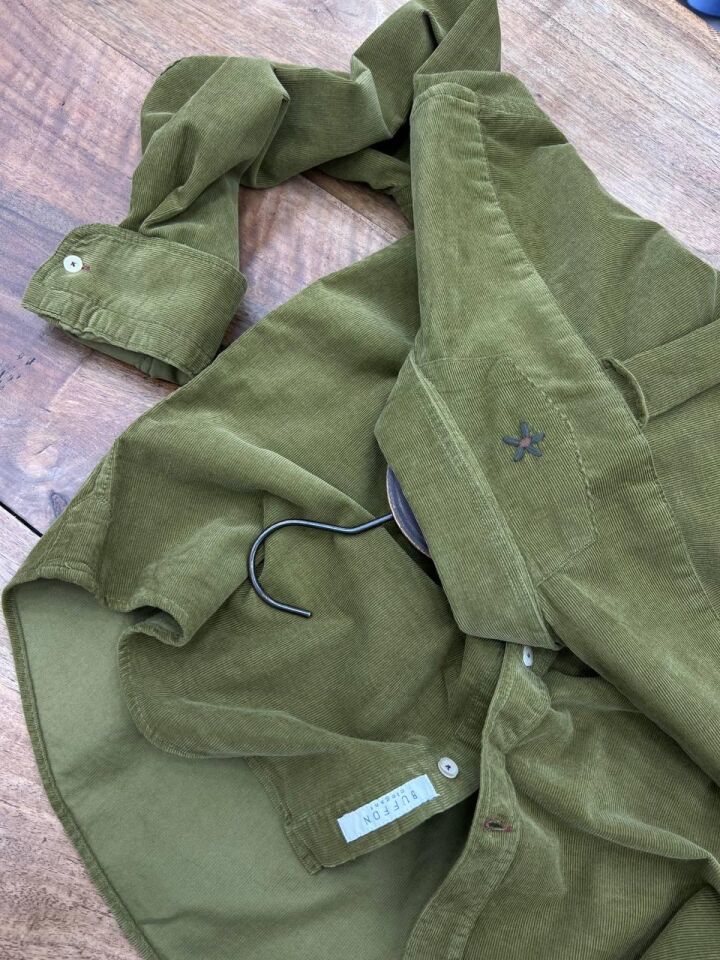 ERKEK YAĞ YEŞİLİ MODERN FİT UZUN KOLLU KADİFE GÖMLEK