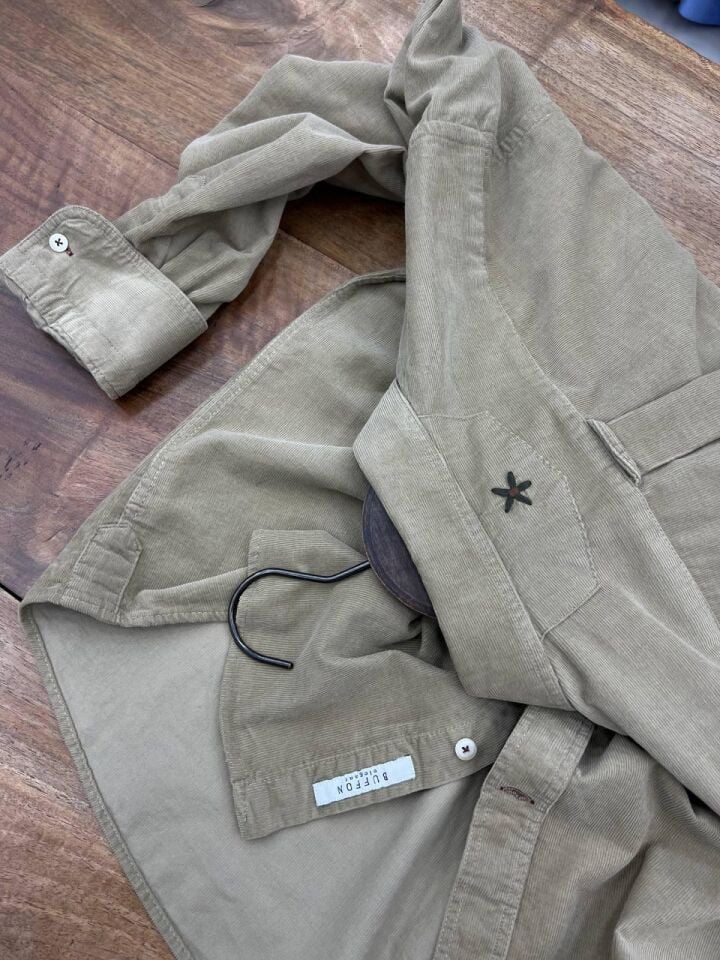 ERKEK BEJ MODERN FİT UZUN KOLLU KADİFE GÖMLEK