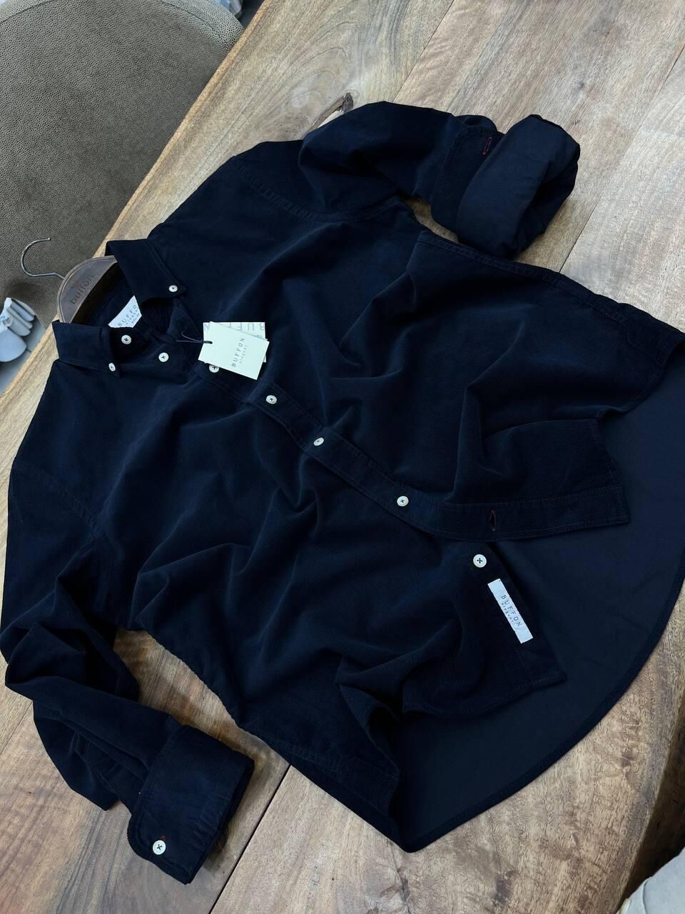 ERKEK LACİVERT MODERN FİT UZUN KOLLU KADİFE GÖMLEK