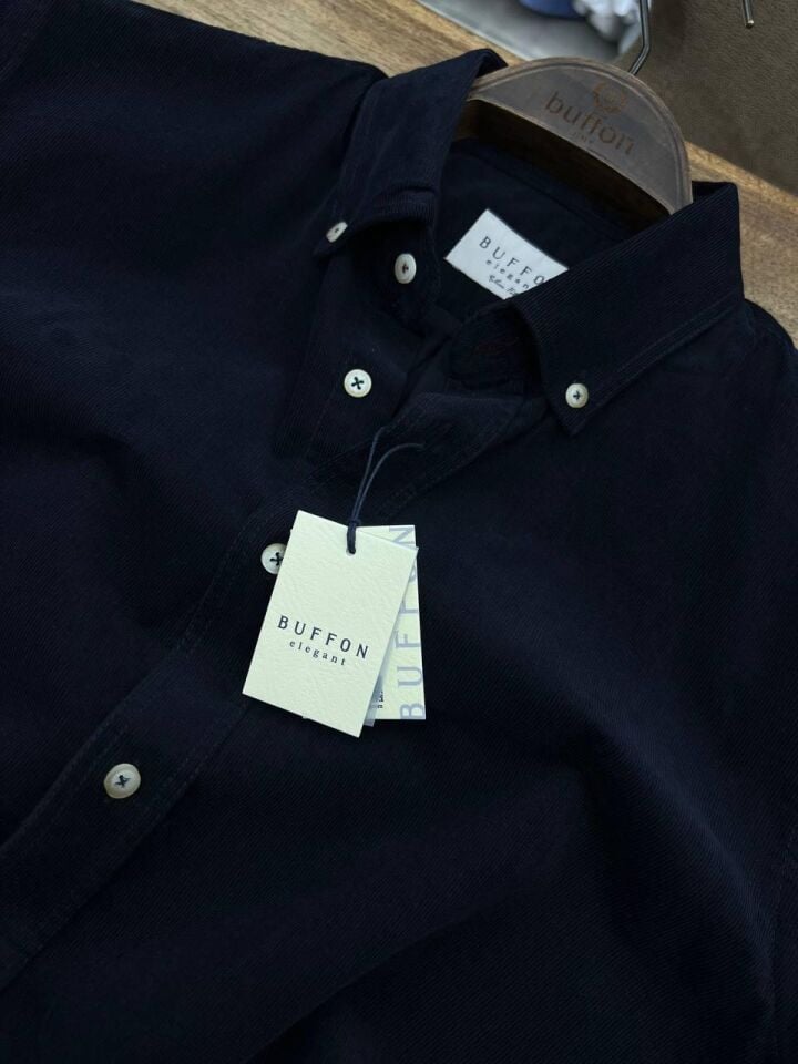 ERKEK LACİVERT MODERN FİT UZUN KOLLU KADİFE GÖMLEK