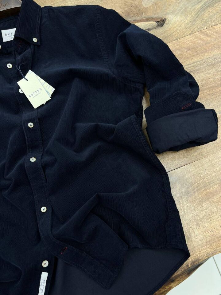 ERKEK LACİVERT MODERN FİT UZUN KOLLU KADİFE GÖMLEK