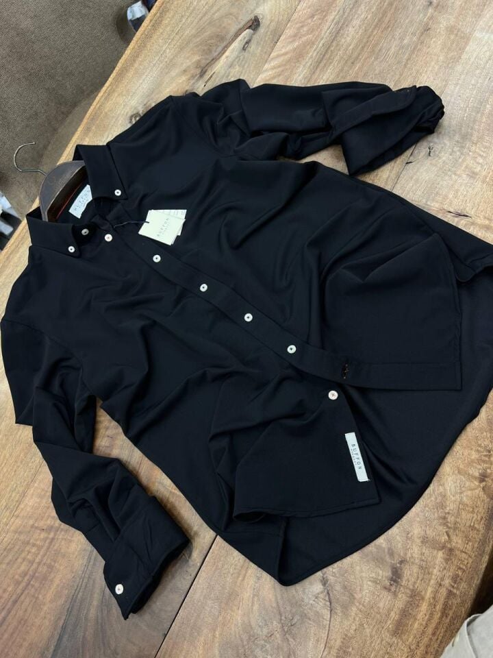 ERKEK SİYAH EN BOY ESNEK PERFORMANS GÖMLEK