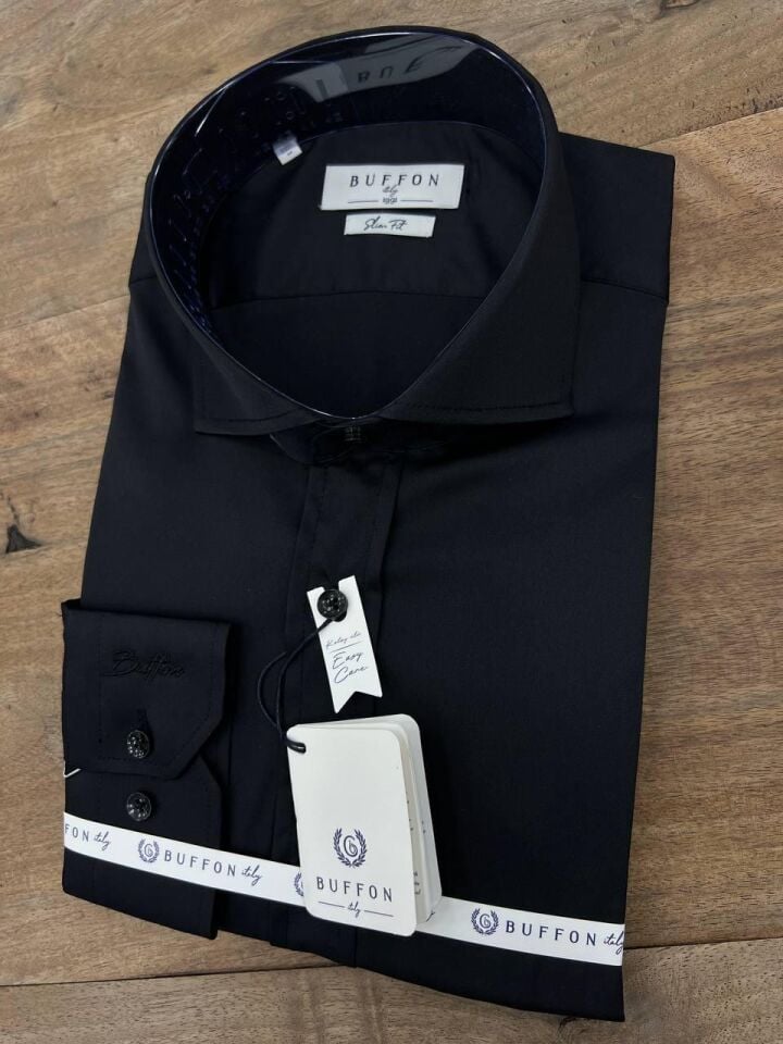 ERKEK SİYAH NON-IRON EASY CARE LİKRALI GÖMLEK