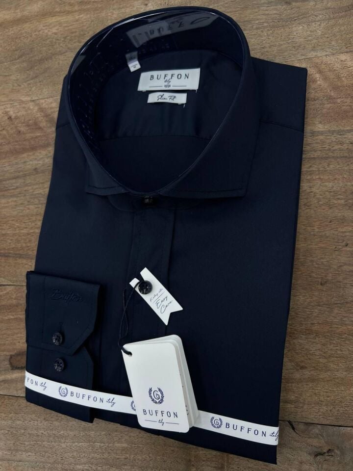 ERKEK LACİVERT SLİM FİT NON-IRON EASY CARE LİKRALI GÖMLEK