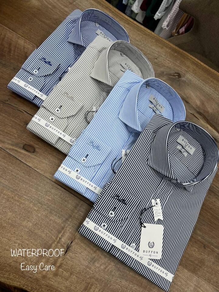 ERKEK BEJ SLİM FİT ÇİZGİLİ NON-IRON EASY CARE LİKRALI GÖMLEK