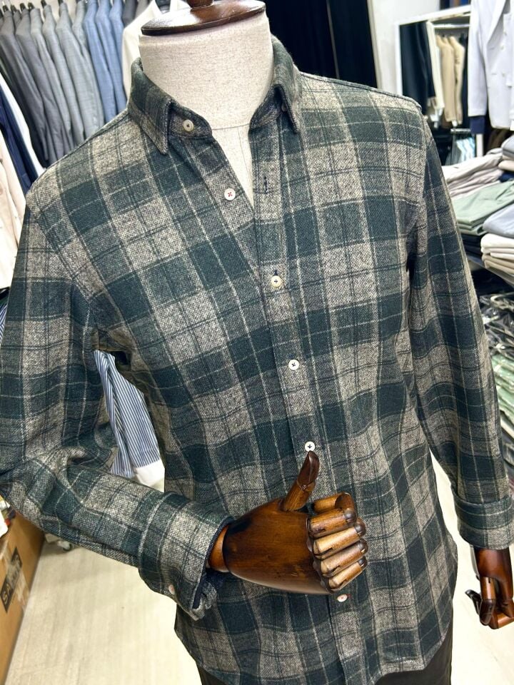 ERKEK HAKİ EKOSELİ SLİM FİT KIŞLIK ÖRME GÖMLEK