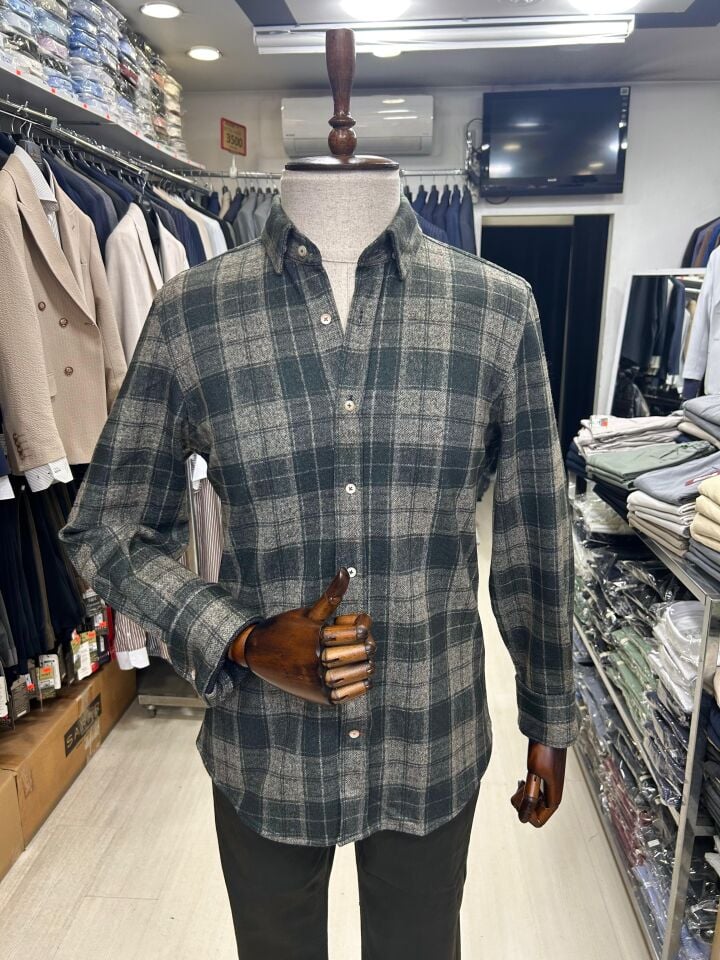 ERKEK HAKİ EKOSELİ SLİM FİT KIŞLIK ÖRME GÖMLEK