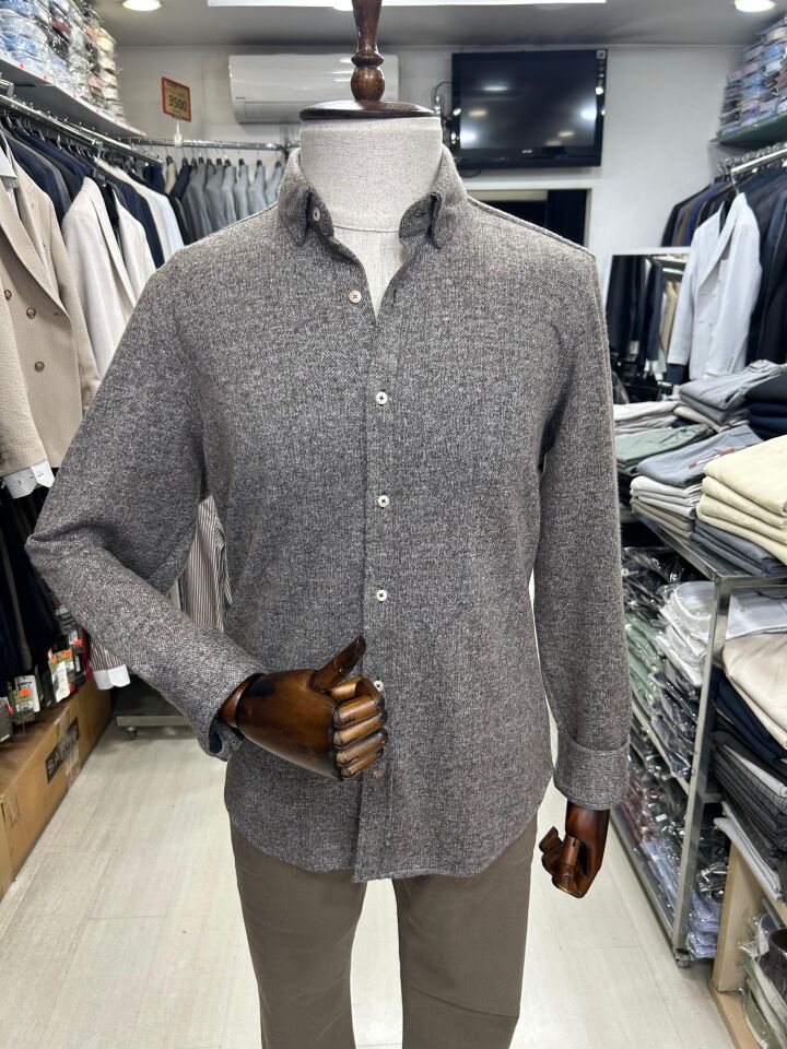 ERKEK BEJ DÜZ SLİM FİT KIŞLIK ÖRME GÖMLEK