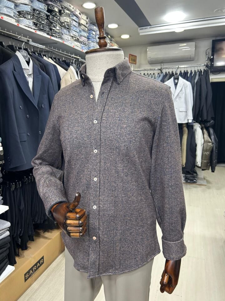 ERKEK KAHVE DÜZ SLİM FİT KIŞLIK ÖRME GÖMLEK