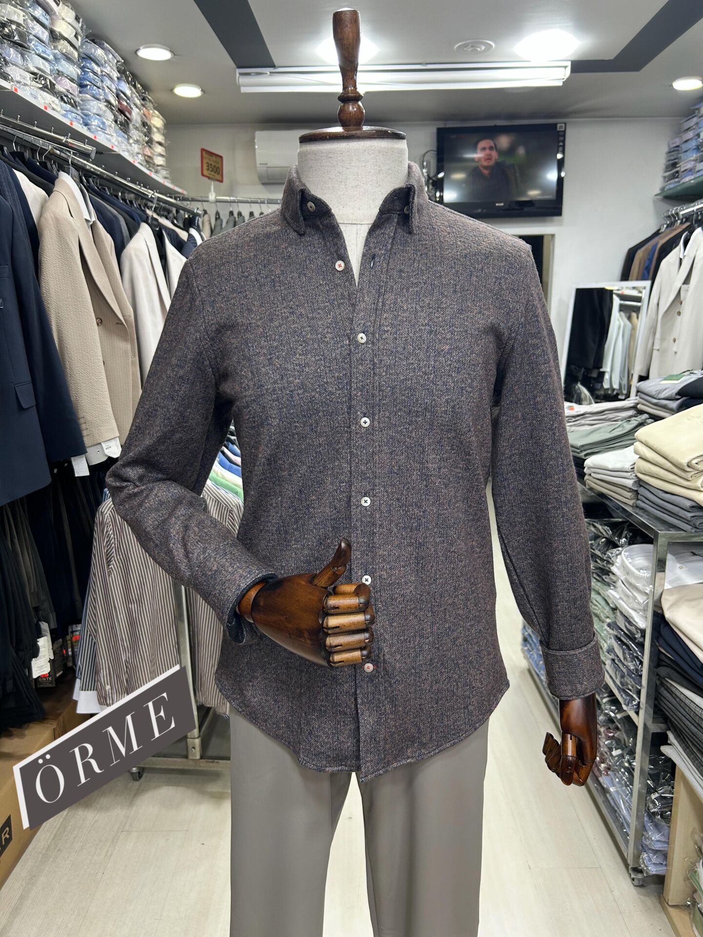 ERKEK KAHVE DÜZ SLİM FİT KIŞLIK ÖRME GÖMLEK