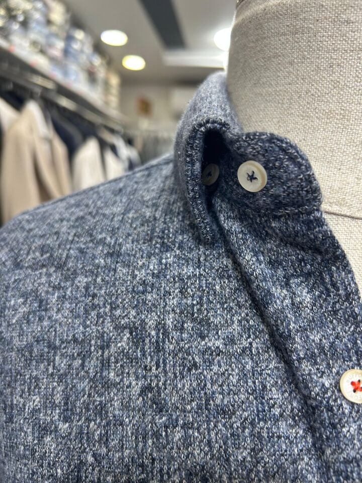 ERKEK MAVİ DÜZ SLİM FİT KIŞLIK ÖRME GÖMLEK