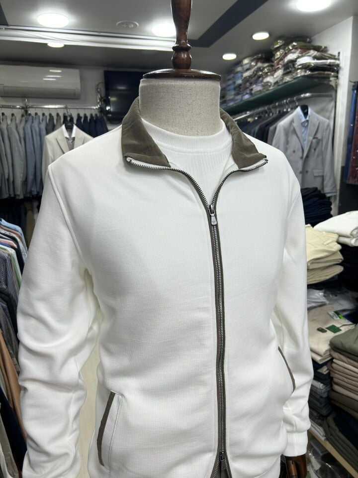 ERKEK BEYAZ ÇİFT FERMUAR KALIN HIRKA