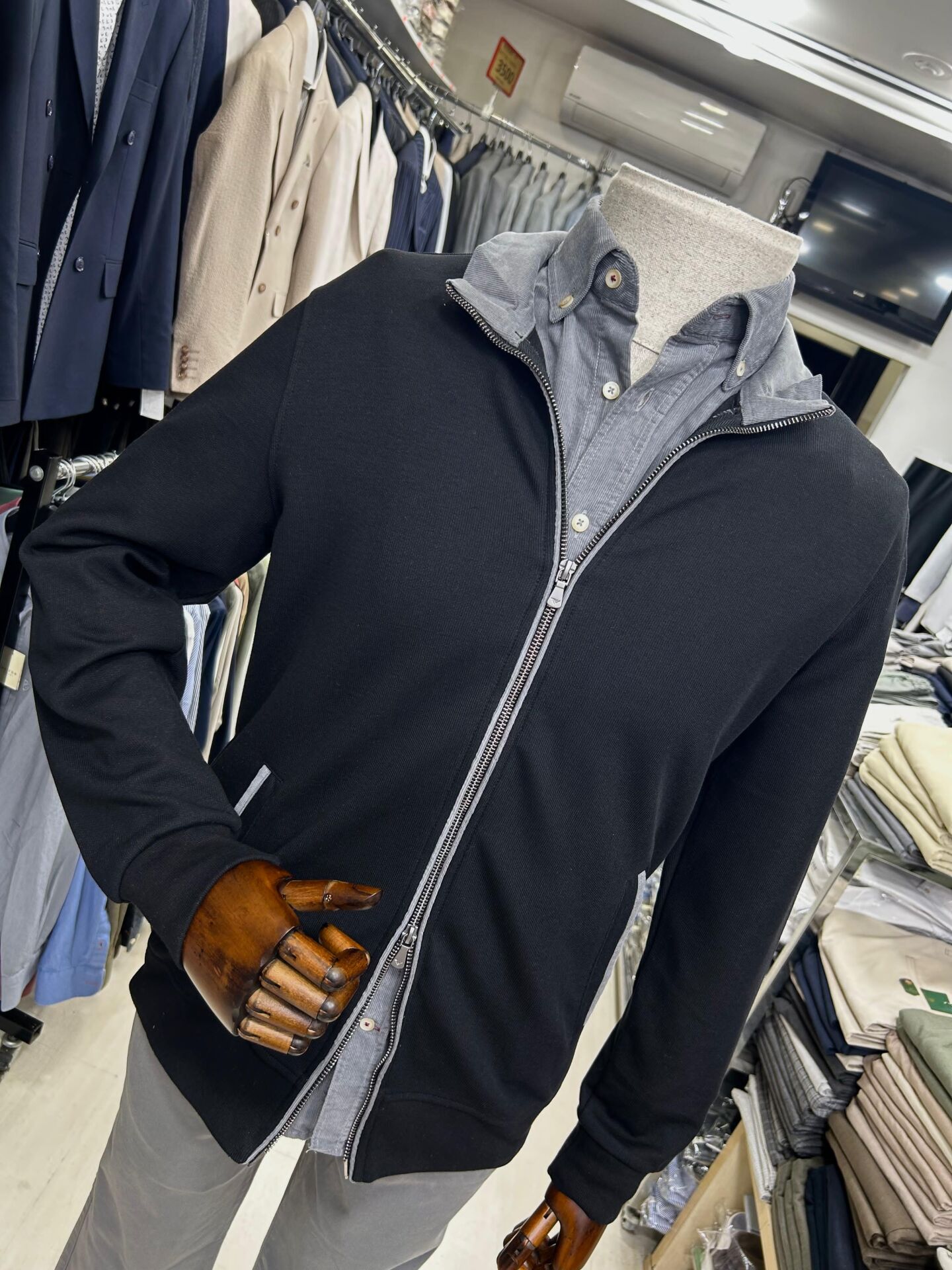 ERKEK SİYAH ÇİFT FERMUAR KALIN HIRKA