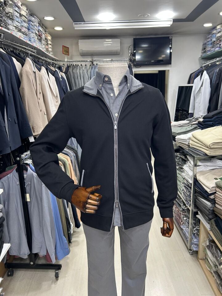 ERKEK SİYAH ÇİFT FERMUAR KALIN HIRKA