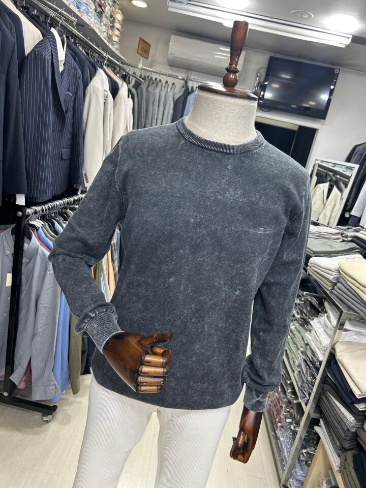 ERKEK SİYAH ESKİTME YIKAMA PAMUK TRİKO SWEATSHIRT
