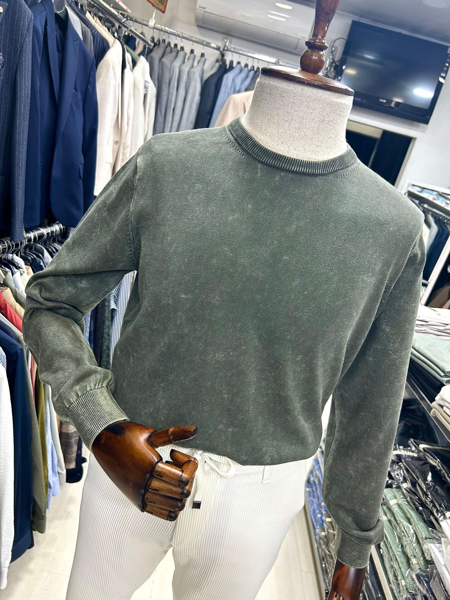 ERKEK HAKİ ESKİTME YIKAMA PAMUK TRİKO SWEATSHIRT