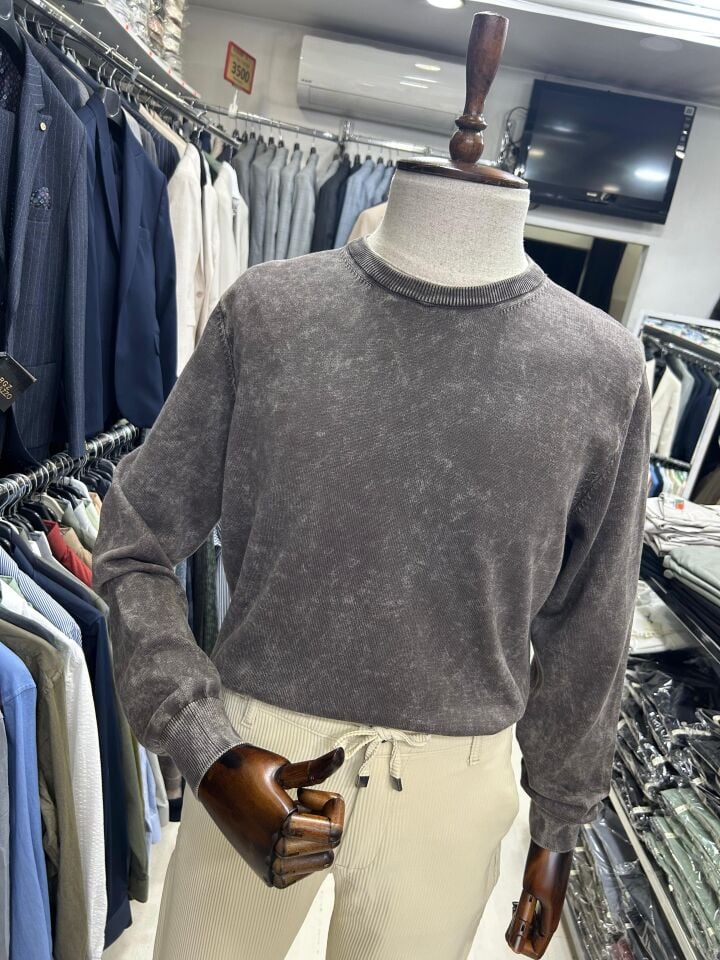 ERKEK KAHVE ESKİTME YIKAMA PAMUK TRİKO SWEATSHIRT