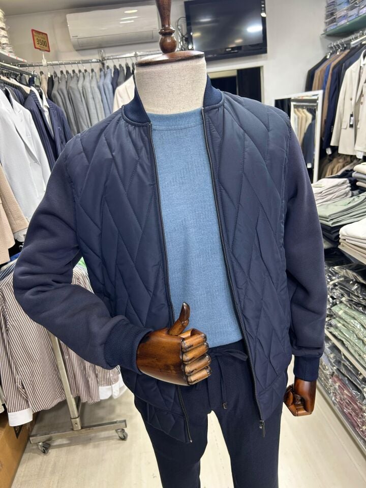 ERKEK LACİVERT KOLEJ YAKA KAPİTONE MONT TİPİ HIRKA