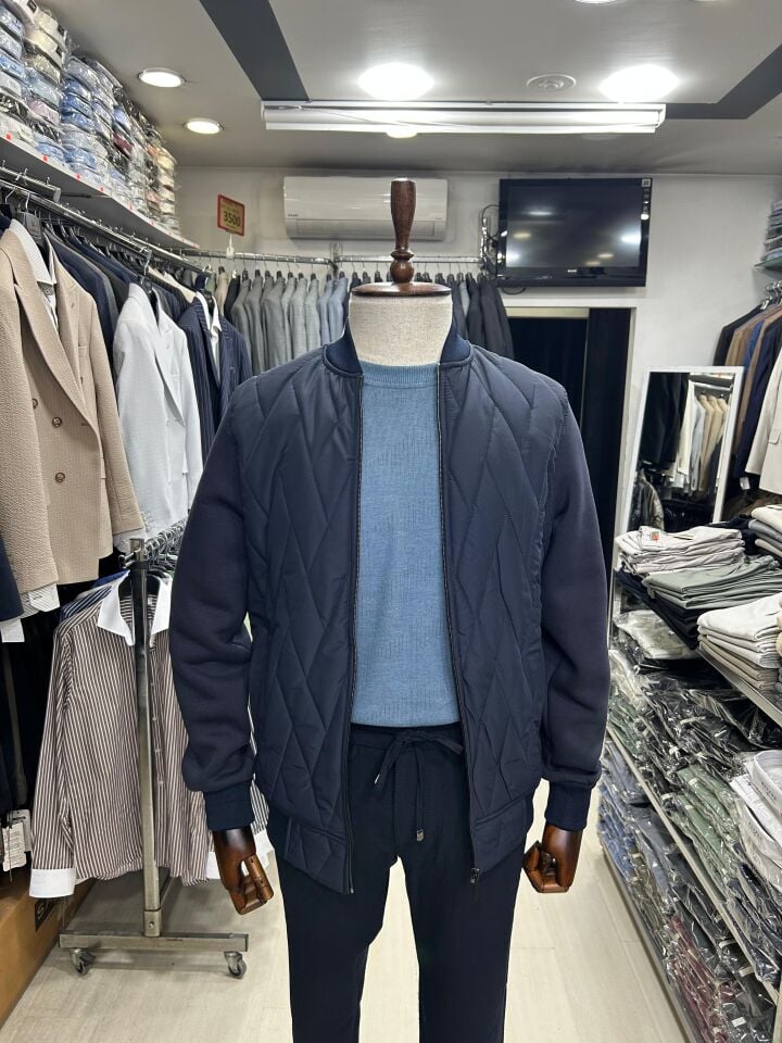 ERKEK LACİVERT KOLEJ YAKA KAPİTONE MONT TİPİ HIRKA