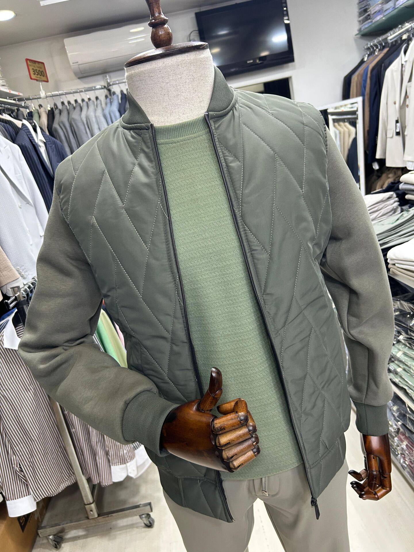 ERKEK HAKİ KOLEJ YAKA KAPİTONE MONT TİPİ HIRKA