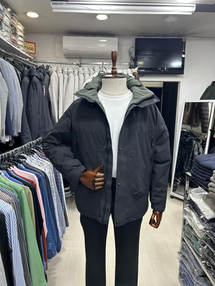 ERKEK SİYAH KAPÜŞONLU SU GEÇİRMEZ PREMİUM MONT