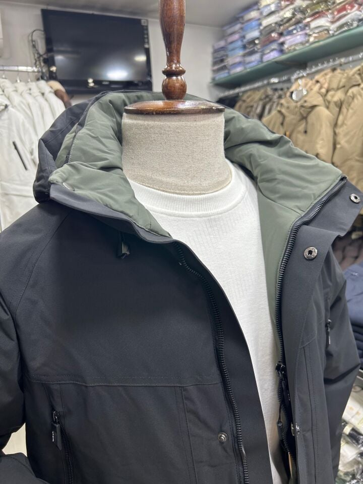 ERKEK SİYAH KAPÜŞONLU SU GEÇİRMEZ PREMİUM MONT